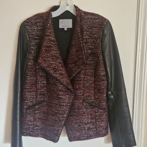 Classiques Entier Burgundy Tweed and Black Leather Blazer